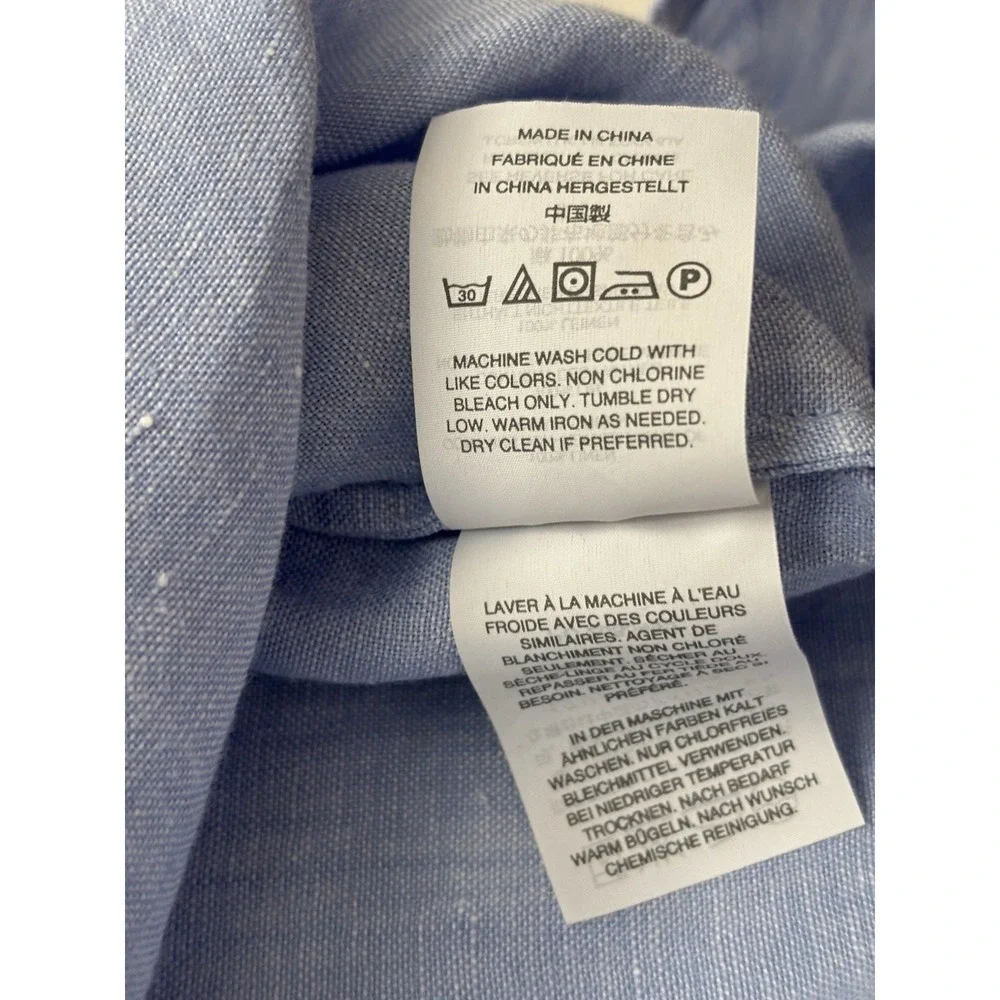 J CREW Linen Shirt Baird McNutt Pure Irish Popover Coastal Beach - Size 00 Blue
